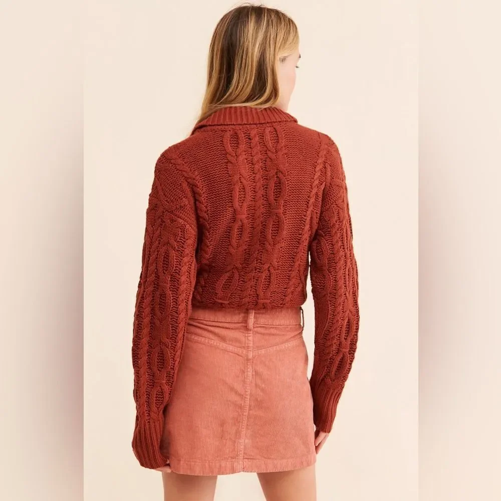 FREE PEOPLE Ray Button Front Corduroy‎ Mini Skirt Rust Pink Fall Size 8 New